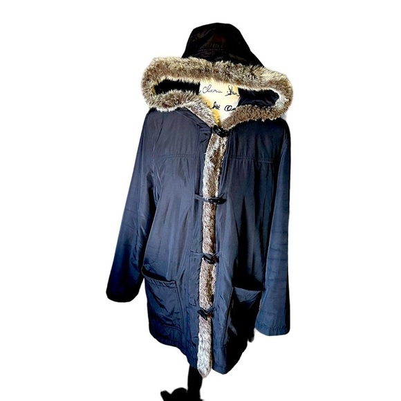 Kristen Blake Button Front Hooded Parka W/ Faux Fur Trim Sz Small - Picture 1 of 14